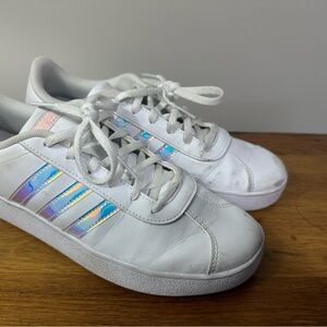Adidas White Sneakers with Iridescent Stripes kids 7